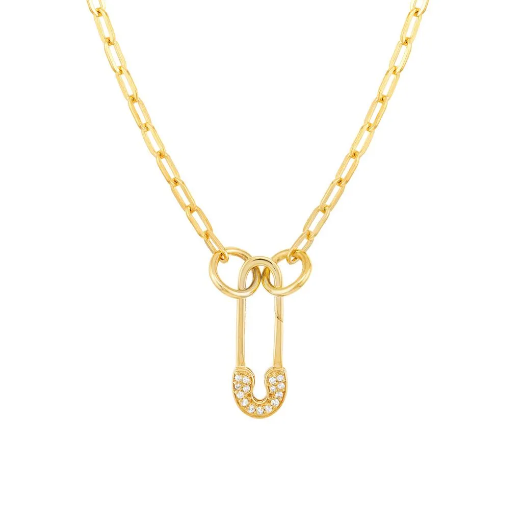 0.09ctw Diamond Safety Pin Push Lock Pendant - Yellow Gold