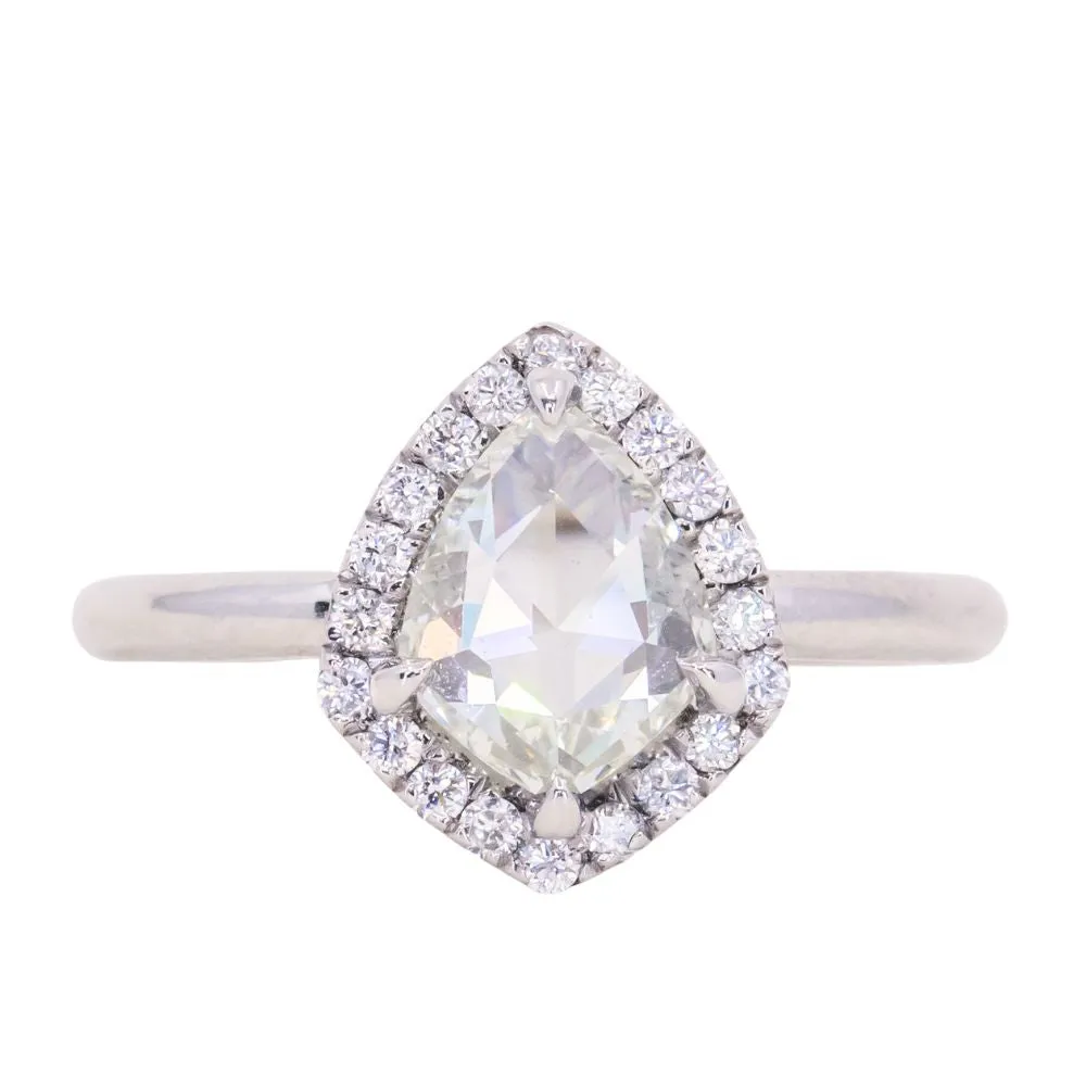 1.03ct Rosecut Arrowhead Shield Diamond and Low Profile Diamond Halo French Set Ring in Platinum