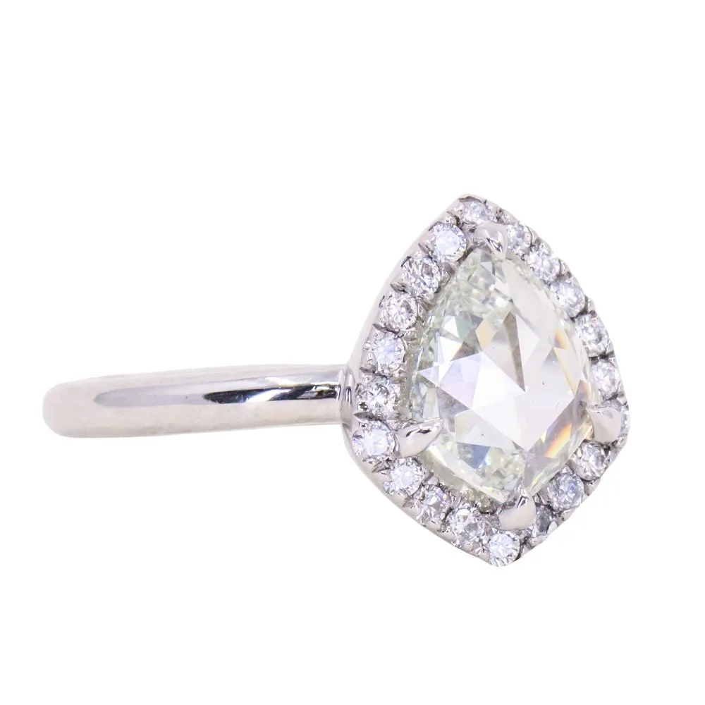 1.03ct Rosecut Arrowhead Shield Diamond and Low Profile Diamond Halo French Set Ring in Platinum