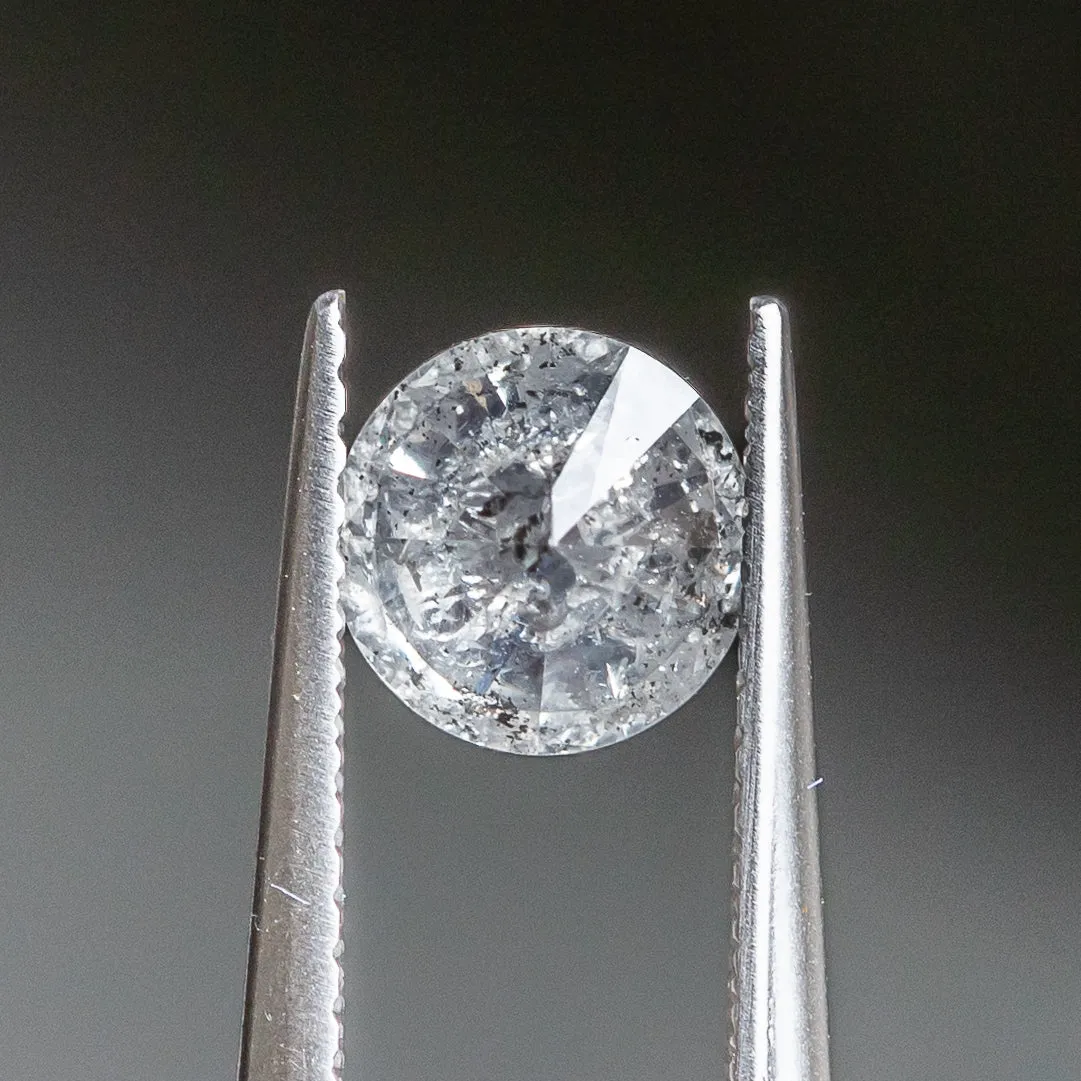 1.19CT ROUND BRILLIANT SALT AND PEPPER DIAMOND, LIGHT GLOWY GREY , 6.55X4.26MM