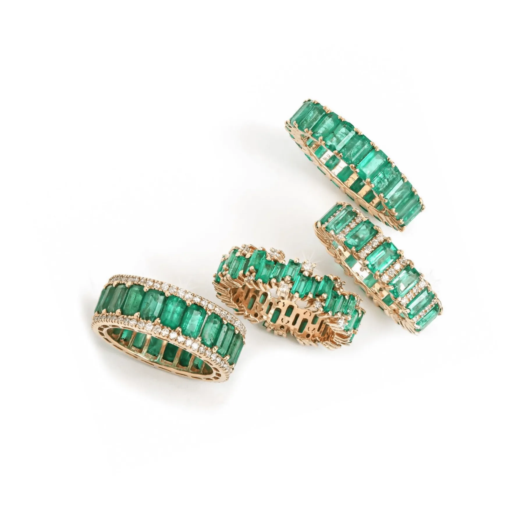 14K & 18K Gold Emerald and Diamond Eternity Band