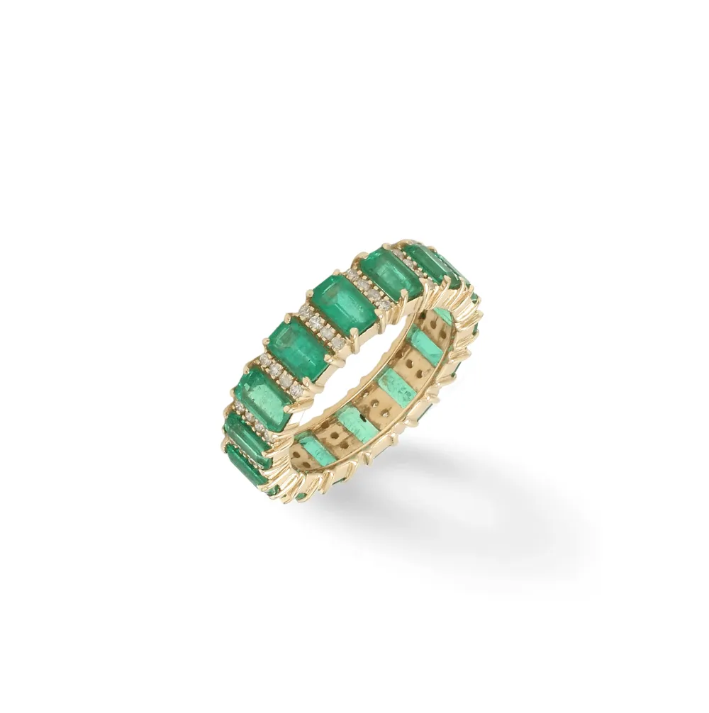 14K & 18K Gold Emerald and Diamond Eternity Band