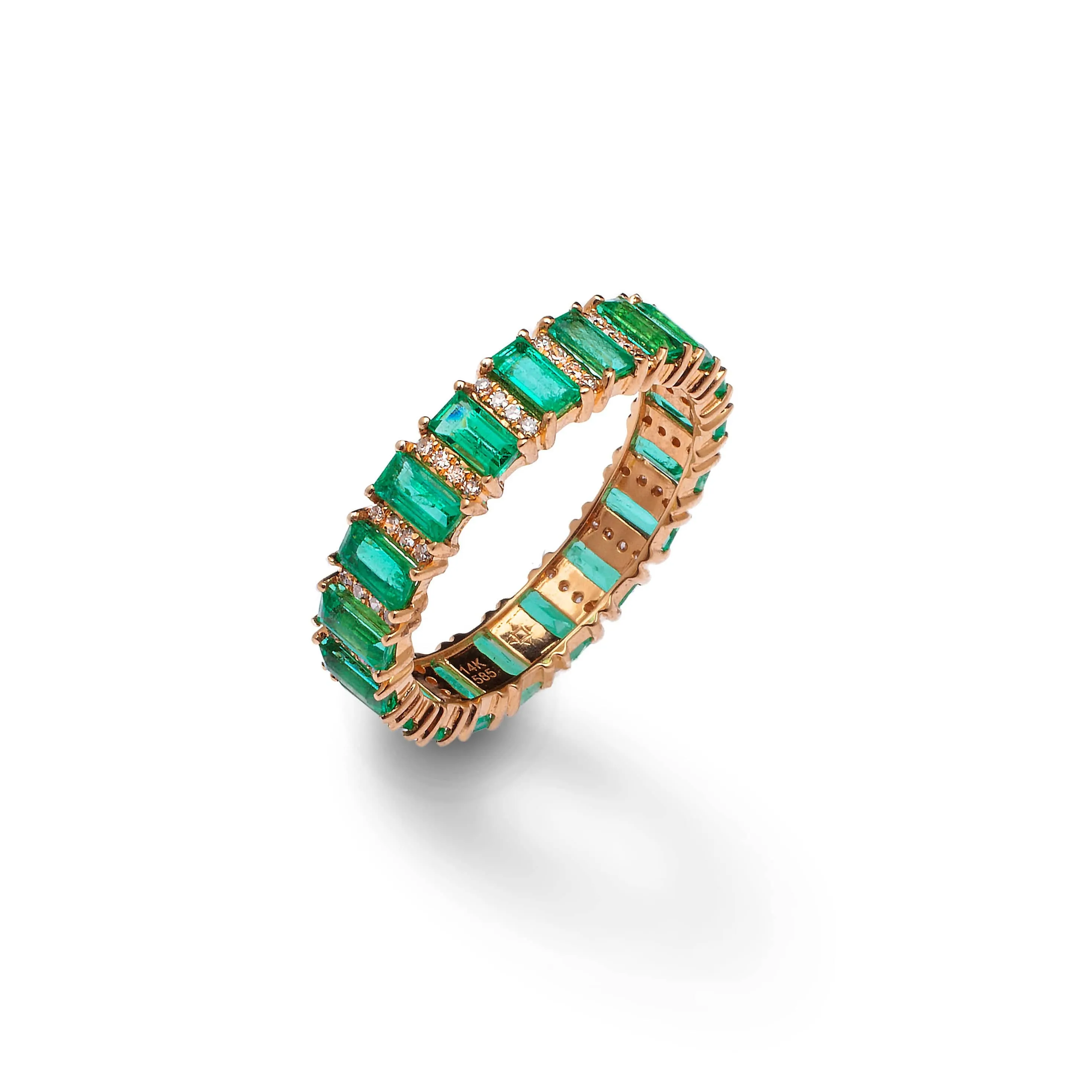 14K & 18K Gold Emerald and Diamond Eternity Band