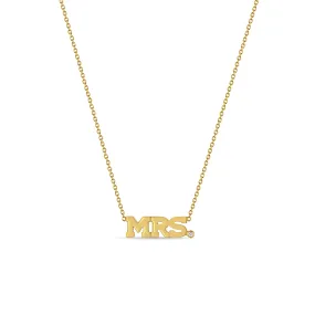 14k Gold 3 Letter with Diamond Bezel Necklace