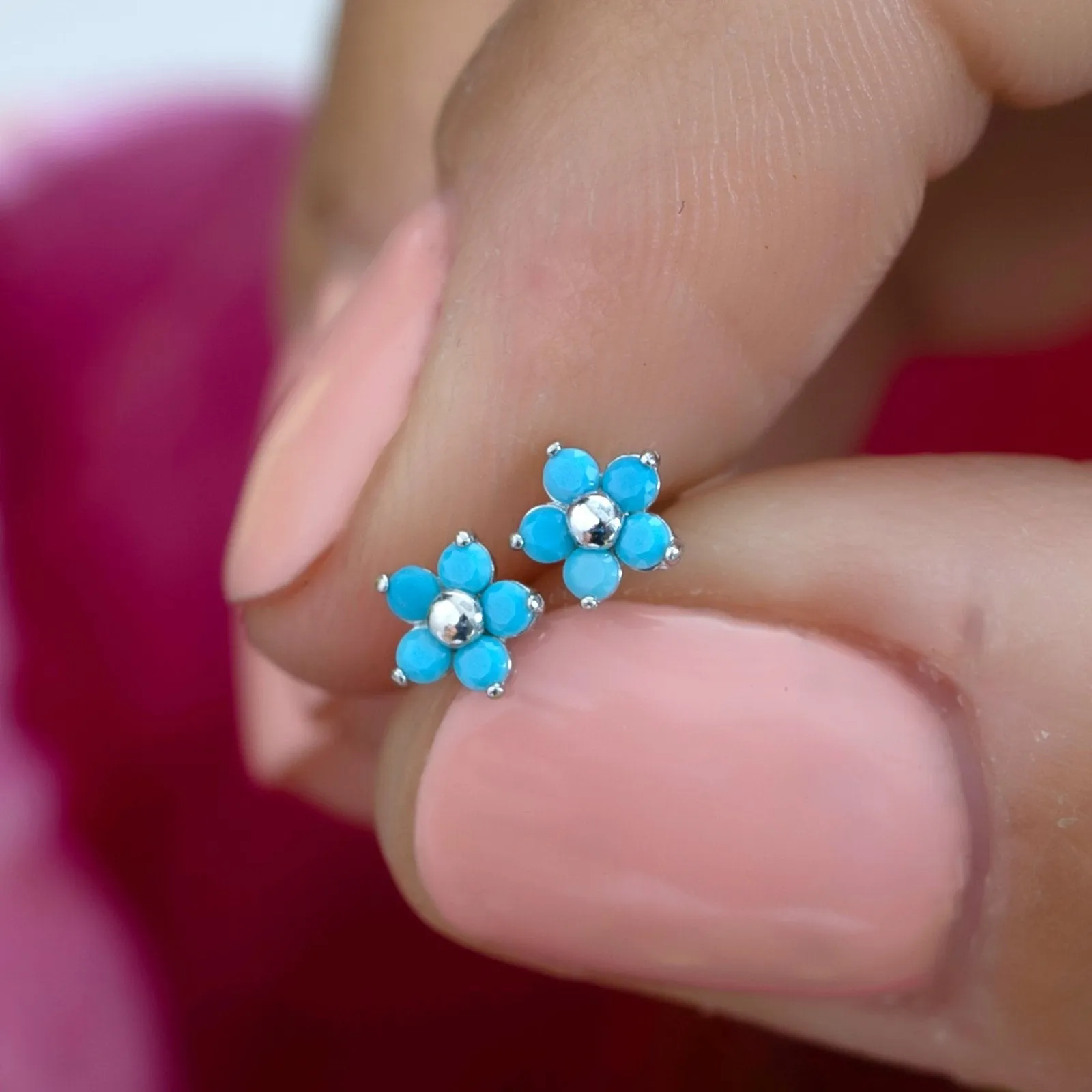 14k Gold Turquoise Flower Tragus Helix Internally Threaded Flower Flat Back Earring Labret Stud