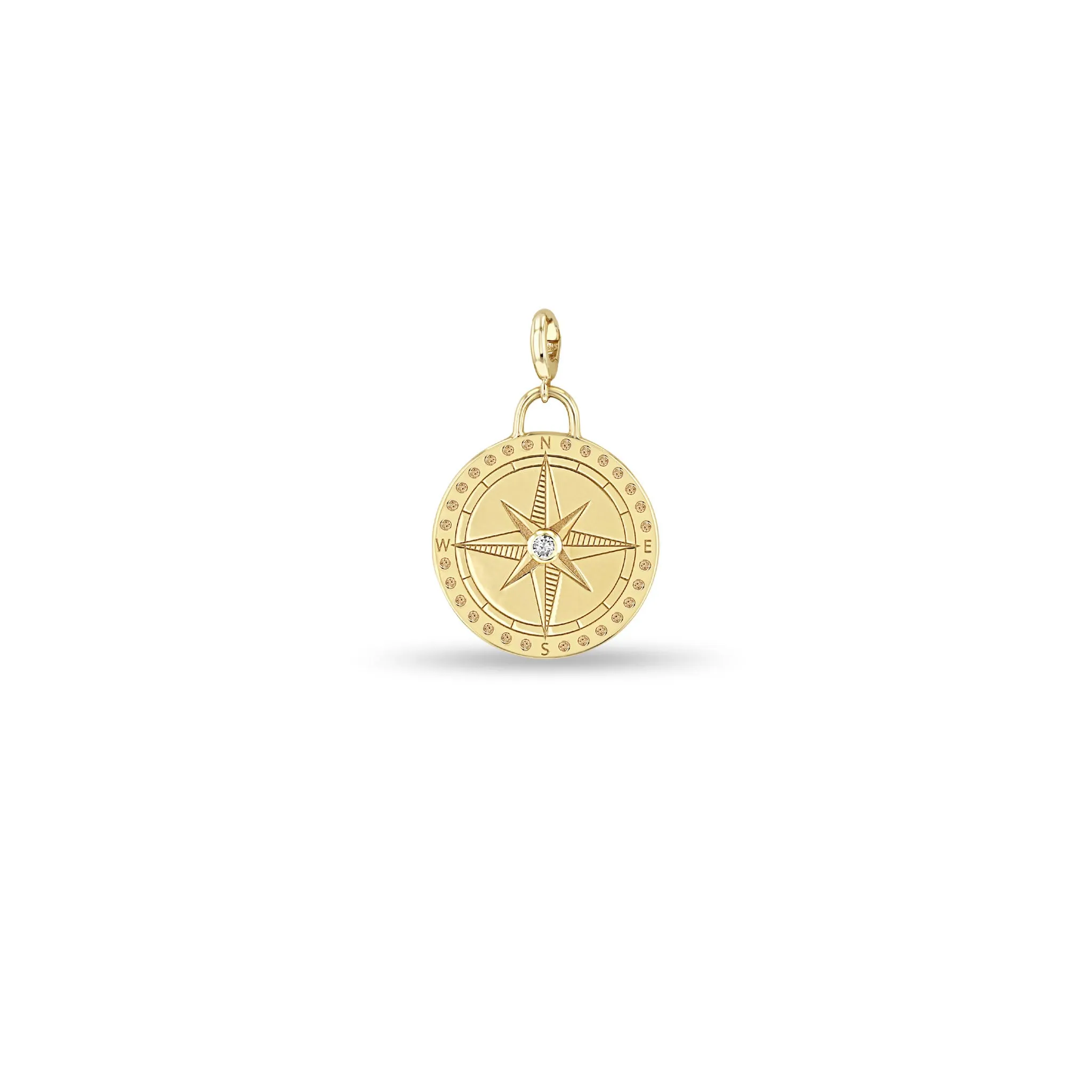 14k Single Medium Compass Medallion Charm Pendant