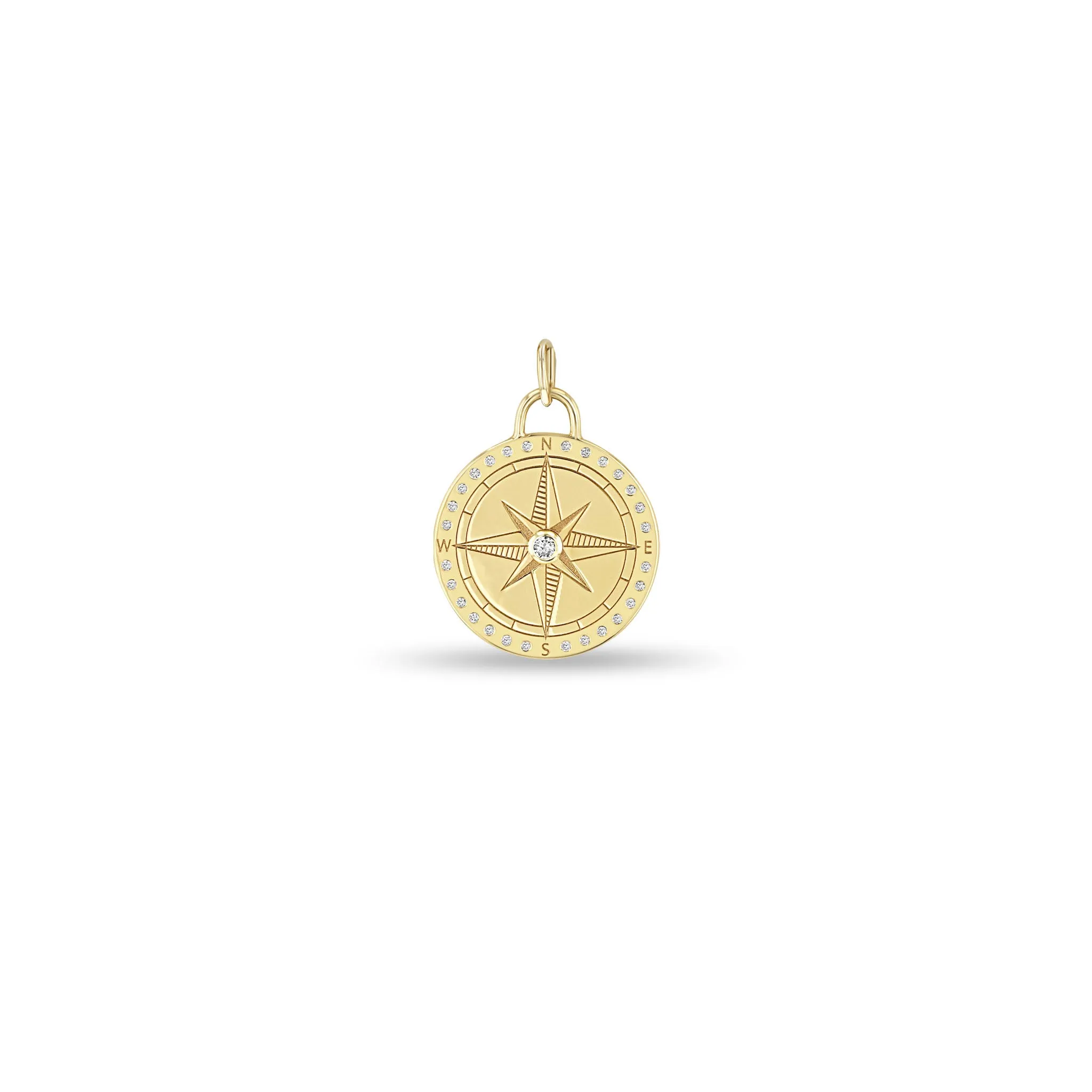 14k Single Medium Compass Medallion Charm Pendant