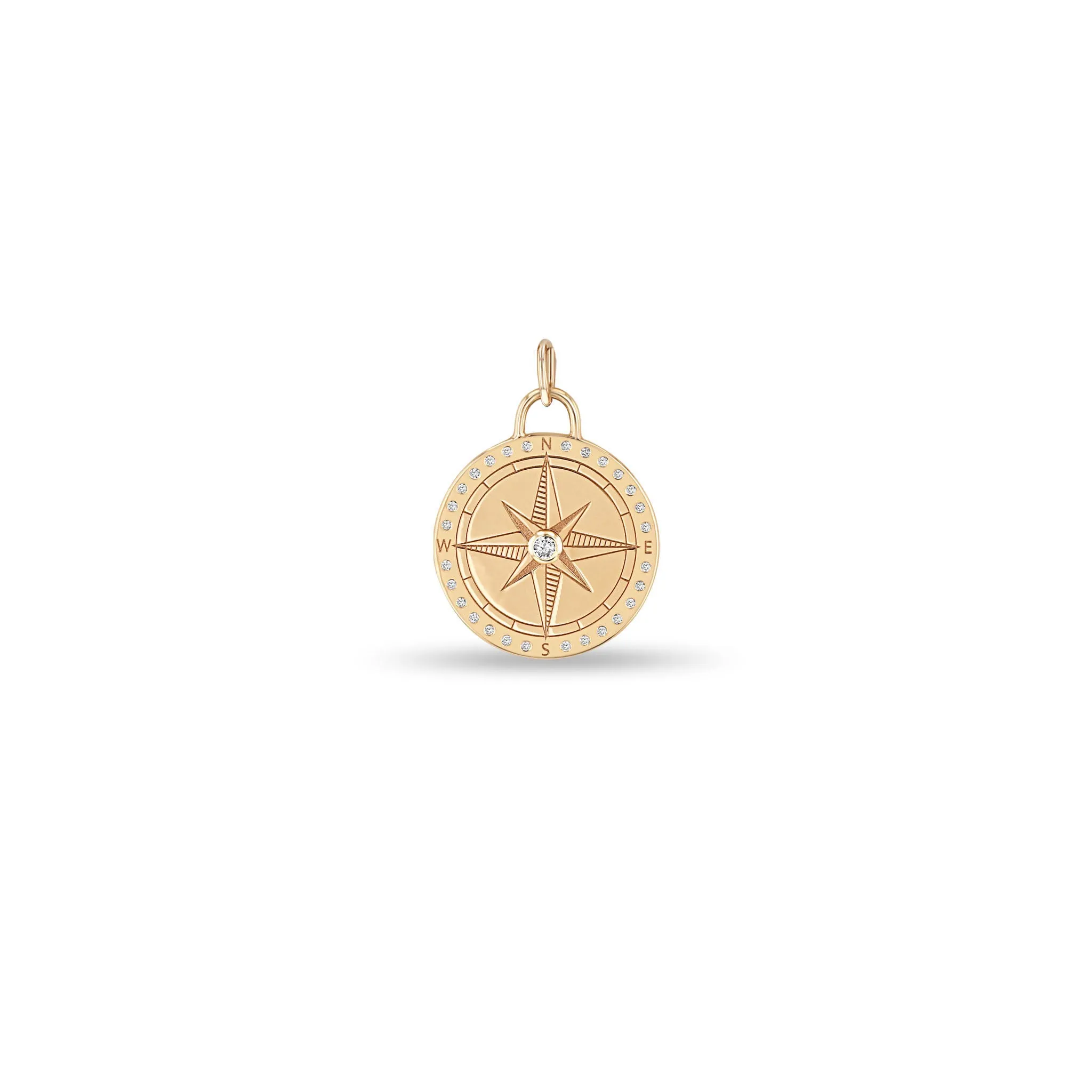 14k Single Medium Compass Medallion Charm Pendant