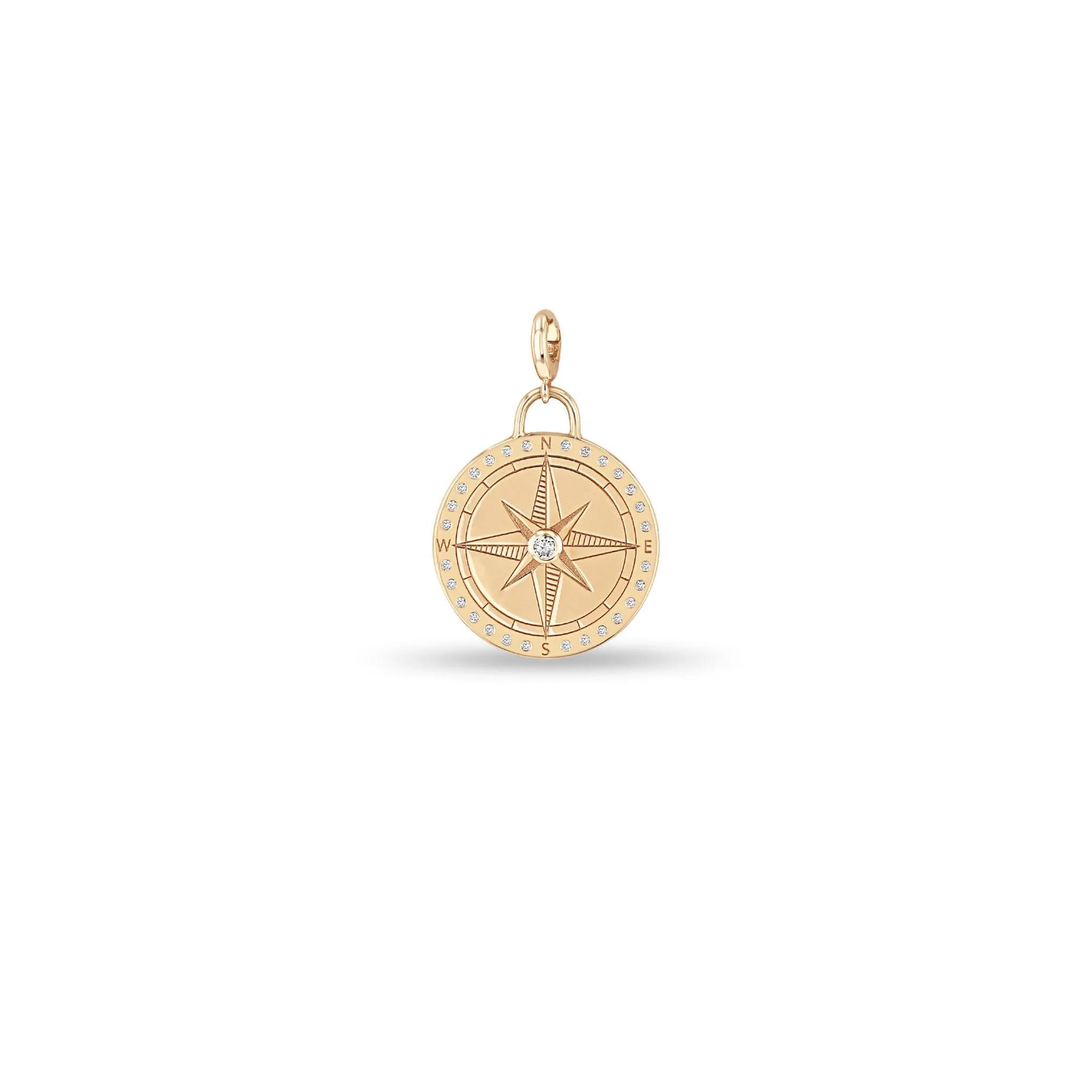 14k Single Medium Compass Medallion Charm Pendant