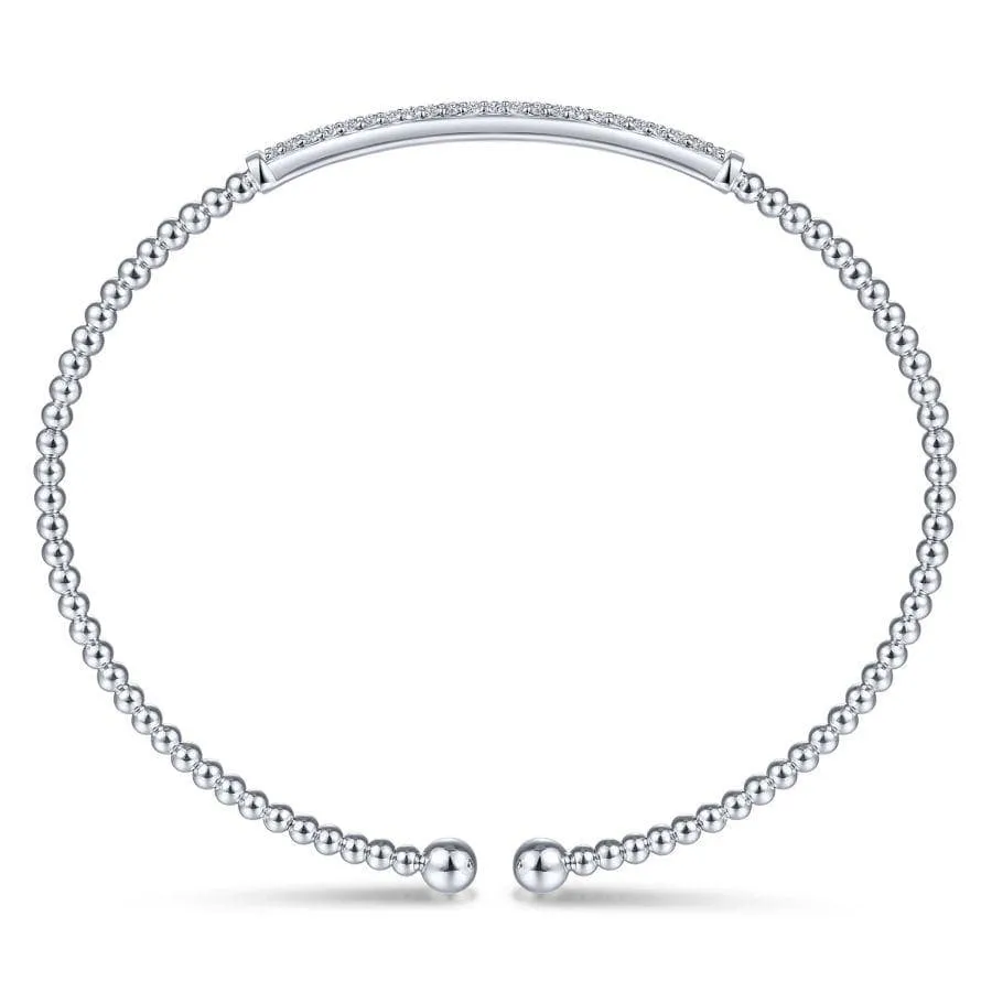 14K White Gold Bujukan Split Cuff Bracelet with Diamond Pavé Bar