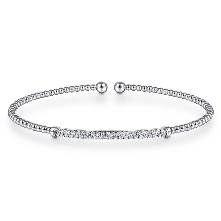 14K White Gold Bujukan Split Cuff Bracelet with Diamond Pavé Bar