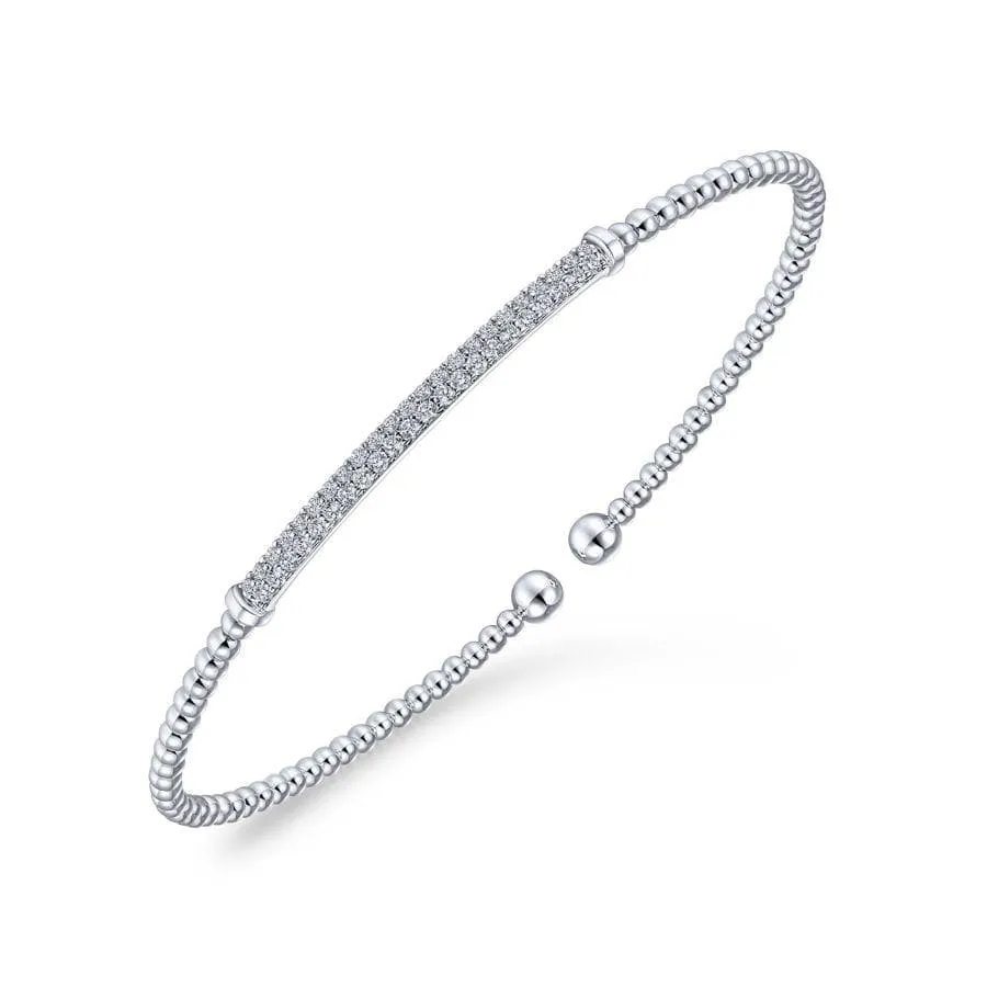 14K White Gold Bujukan Split Cuff Bracelet with Diamond Pavé Bar