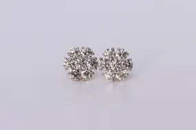 14K White Gold Flower Cluster Earrings 1.70Ctw