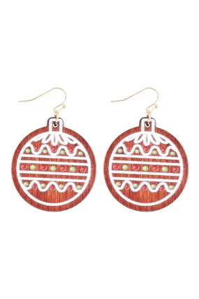 1.75" Wood Christmas Ornament Ball Hook Earrings - Pack of 6