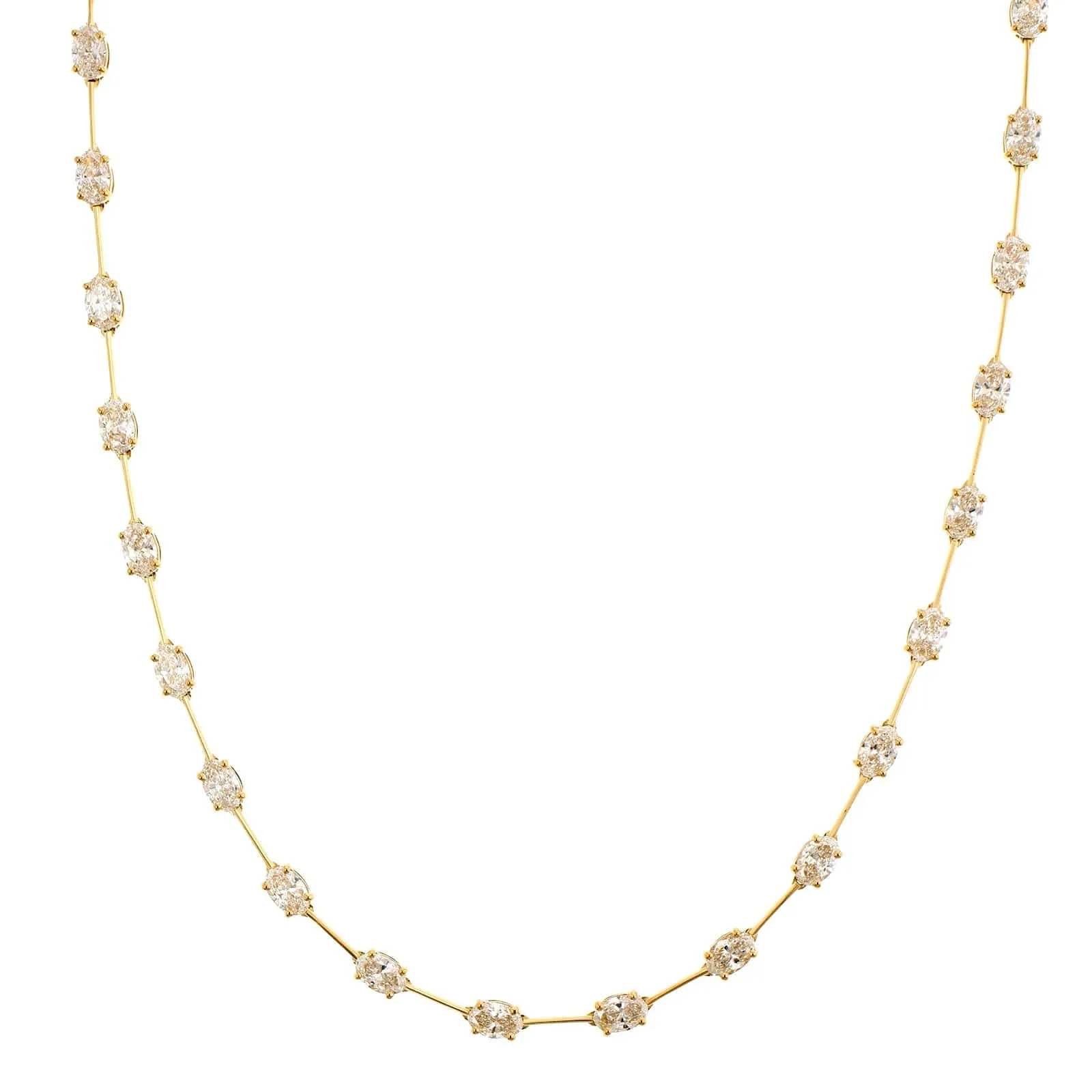 18K Yellow Gold Oval Diamond Bar Station Necklace