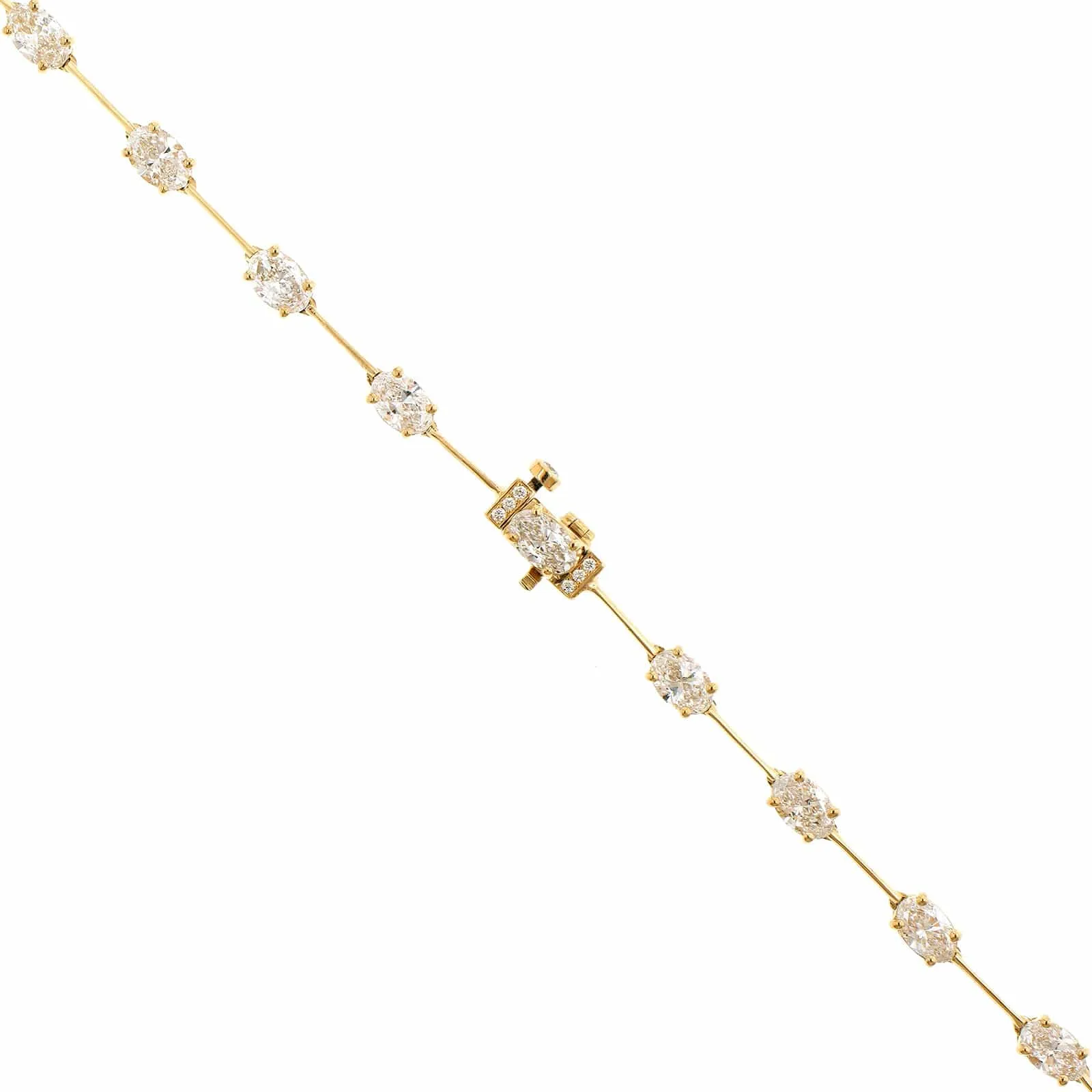 18K Yellow Gold Oval Diamond Bar Station Necklace