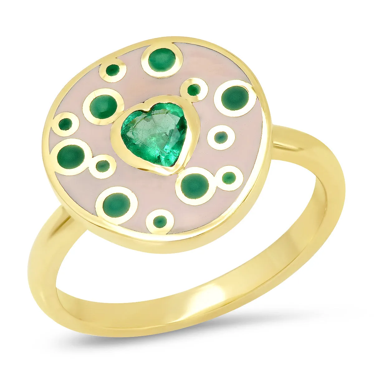 18K YG Fontaine Emerald Heart Enamel Ring