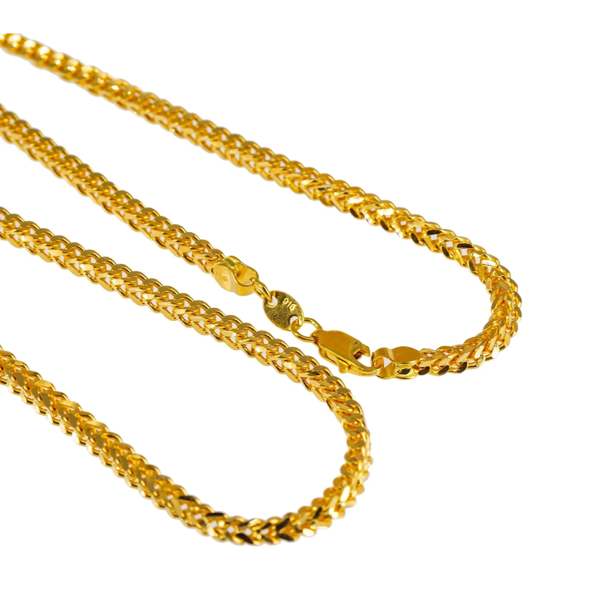 22K Yellow Gold Long Chain W/ Flat Wheat Link, 22 inches