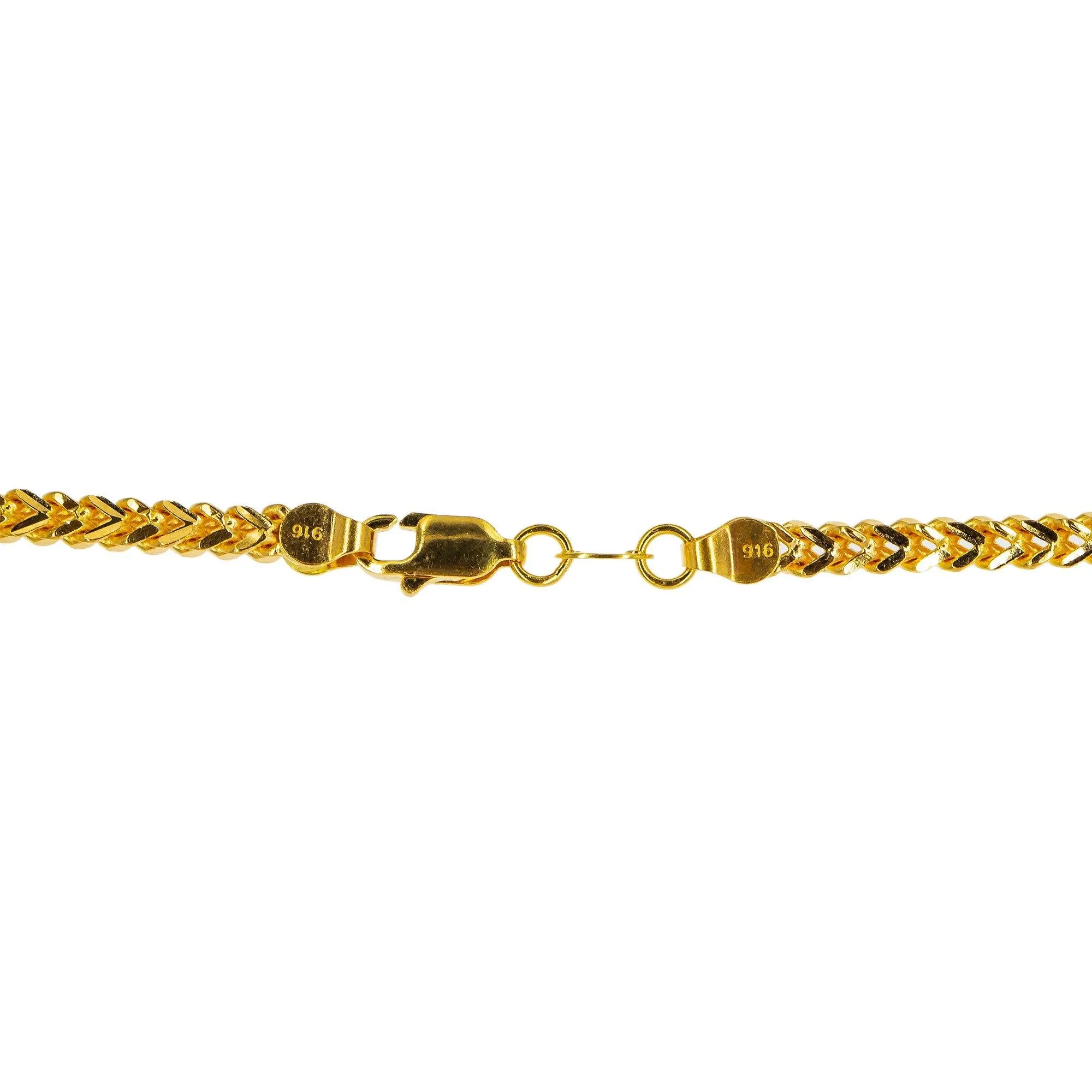 22K Yellow Gold Long Chain W/ Flat Wheat Link, 22 inches