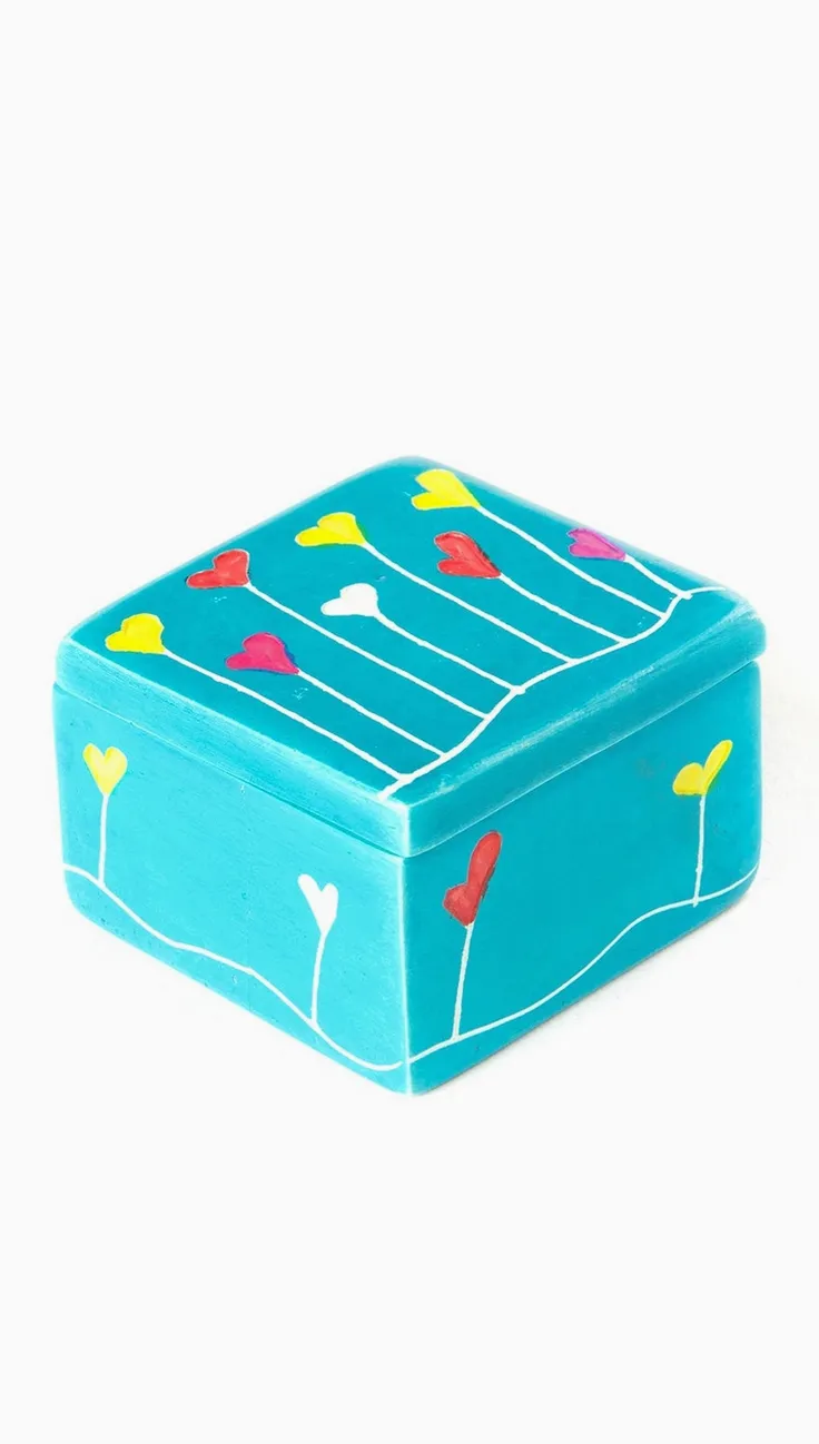 2″ Dreamland Soapstone Box in Aqua Blue Handmade in Kenya