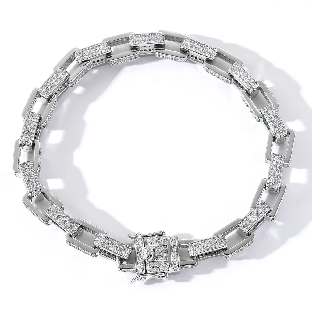 8mm Iced Box Link Bracelet in White Gold Plating