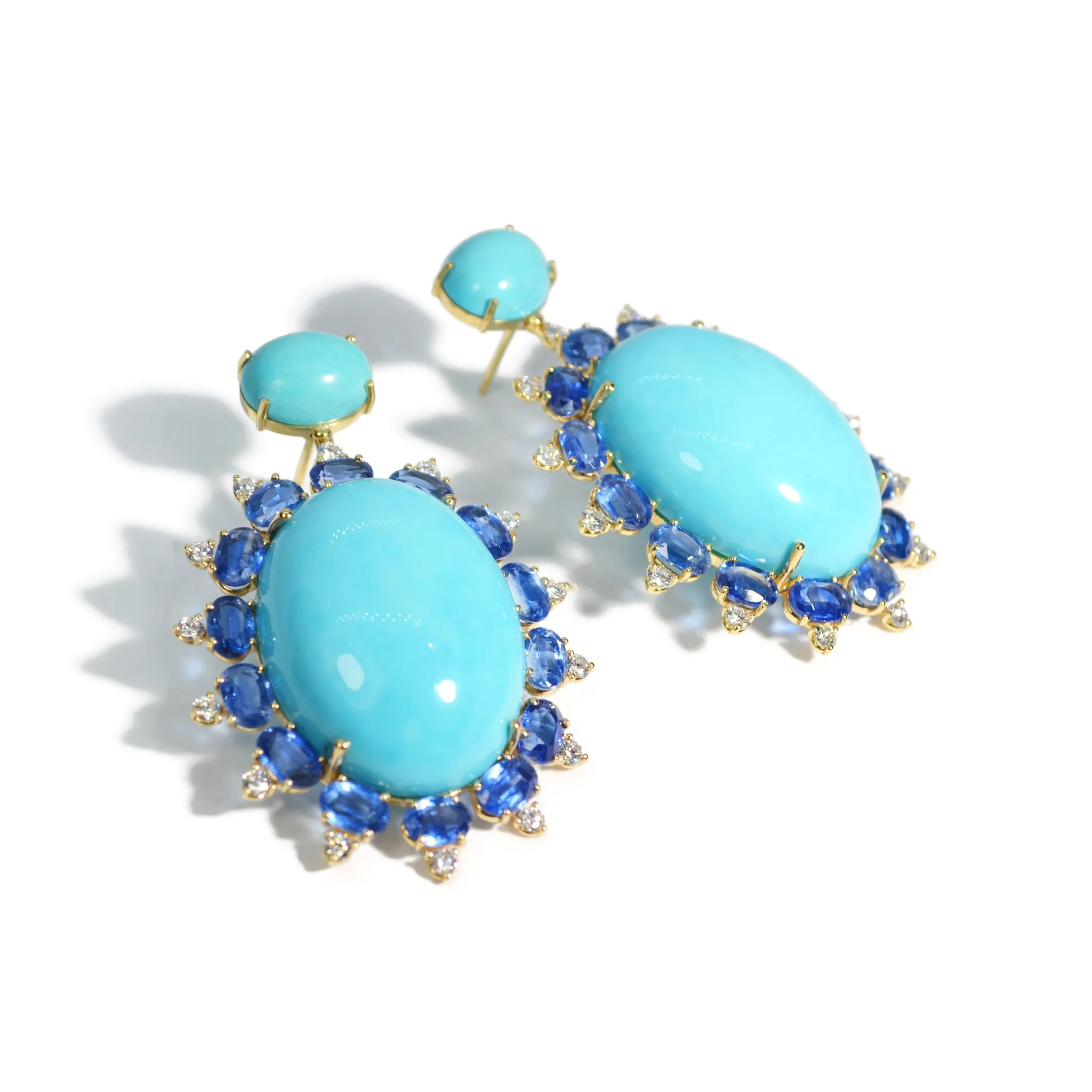 A & Furst - Sole - Drop Earrings with Natural Arizona Turquoise, Kyanite and Diamonds, 18k Yellow Gold