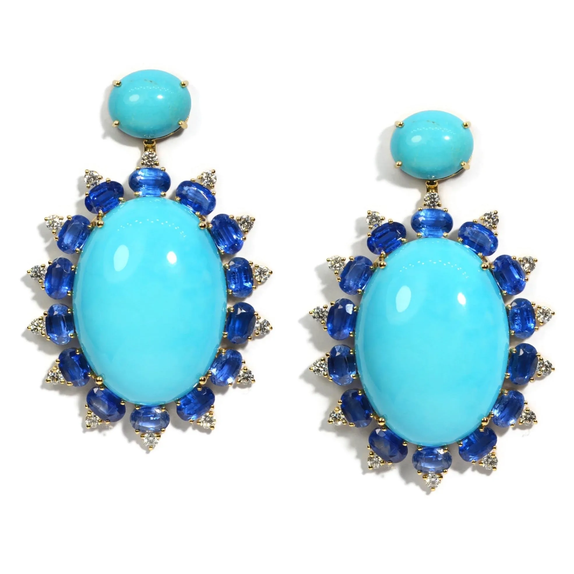 A & Furst - Sole - Drop Earrings with Natural Arizona Turquoise, Kyanite and Diamonds, 18k Yellow Gold