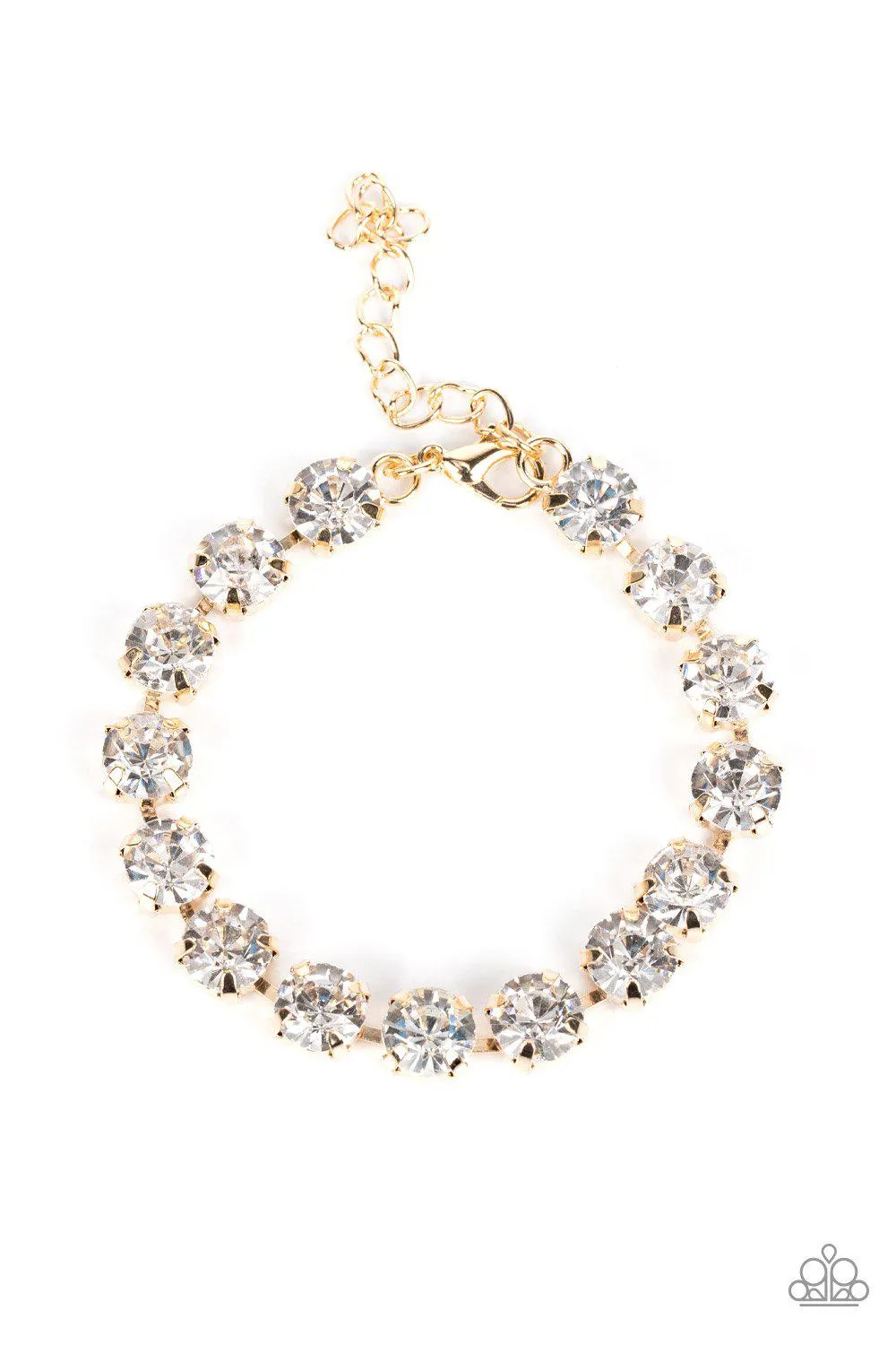 A-Lister Afterglow Gold and White Rhinestone Bracelet - Paparazzi Accessories