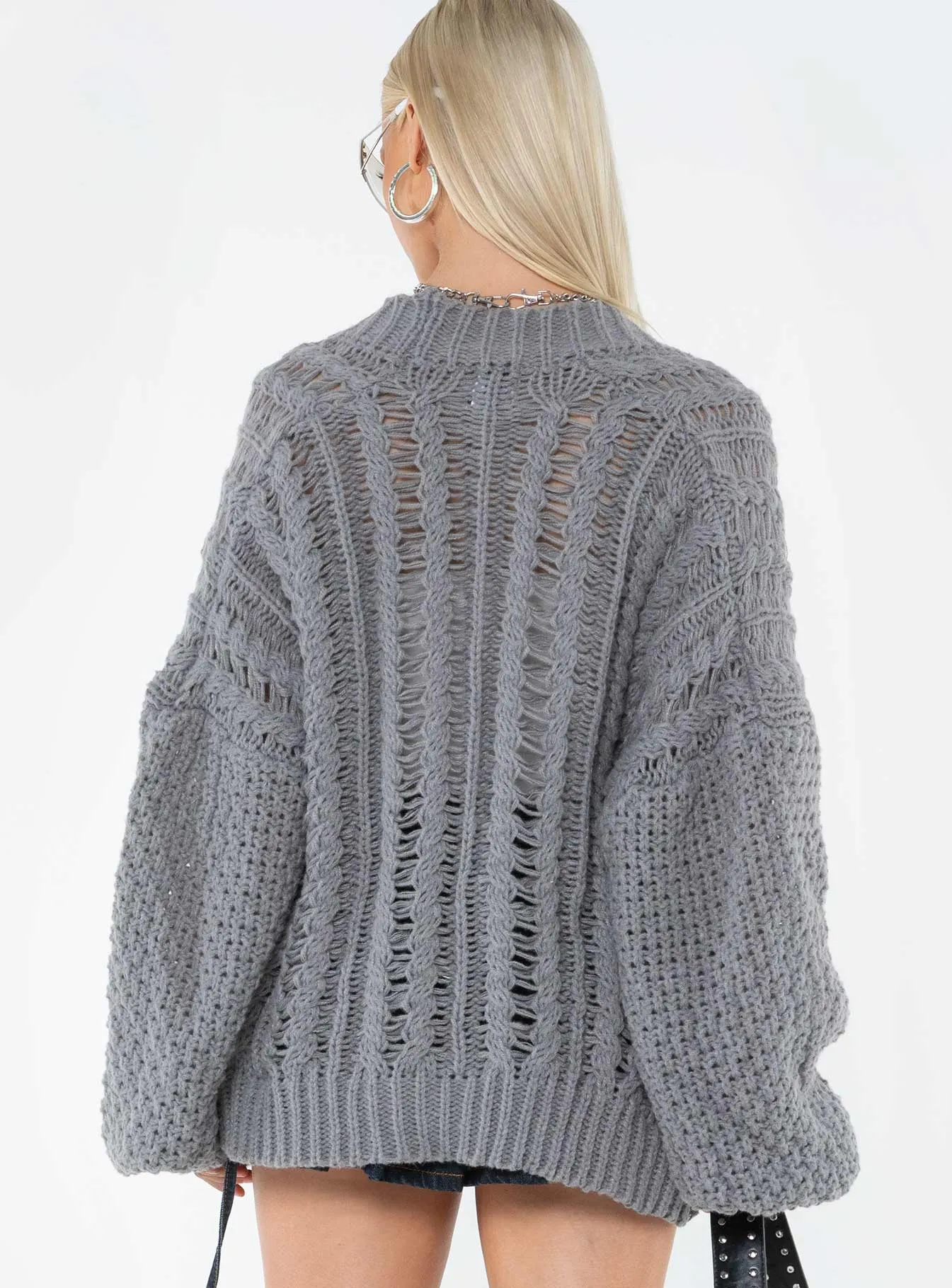 Abner Cable Cardigan Heathered Grey