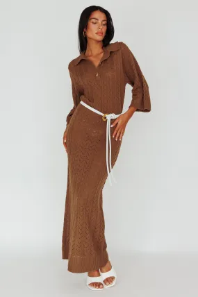 Alouette 3/4 Sleeve Crochet Midi Dress Cocoa