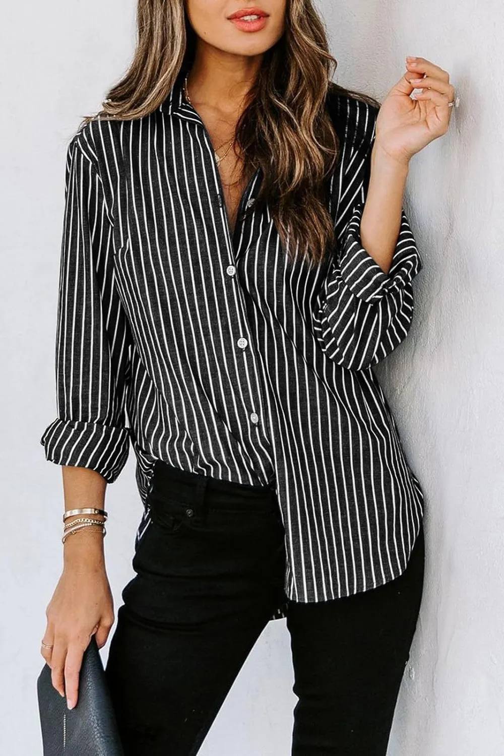 Angelina Striped Button Up Long Sleeve Shirt