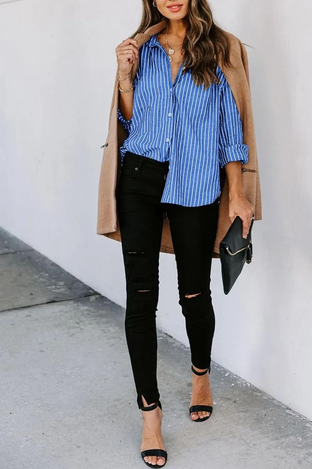 Angelina Striped Button Up Long Sleeve Shirt