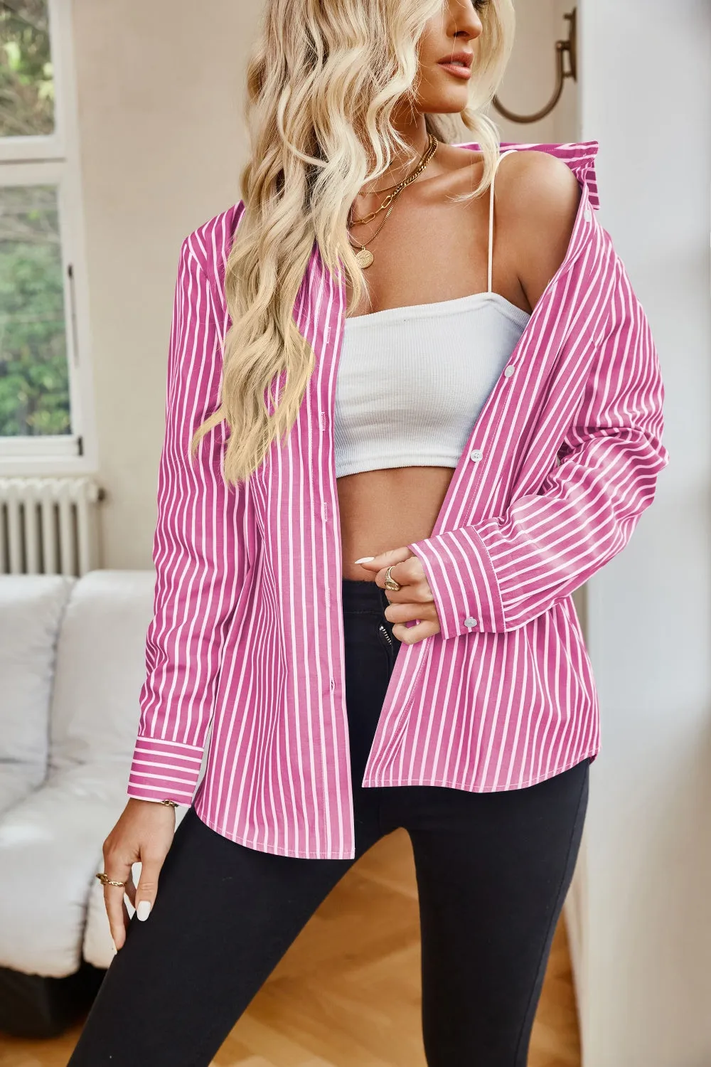 Angelina Striped Button Up Long Sleeve Shirt