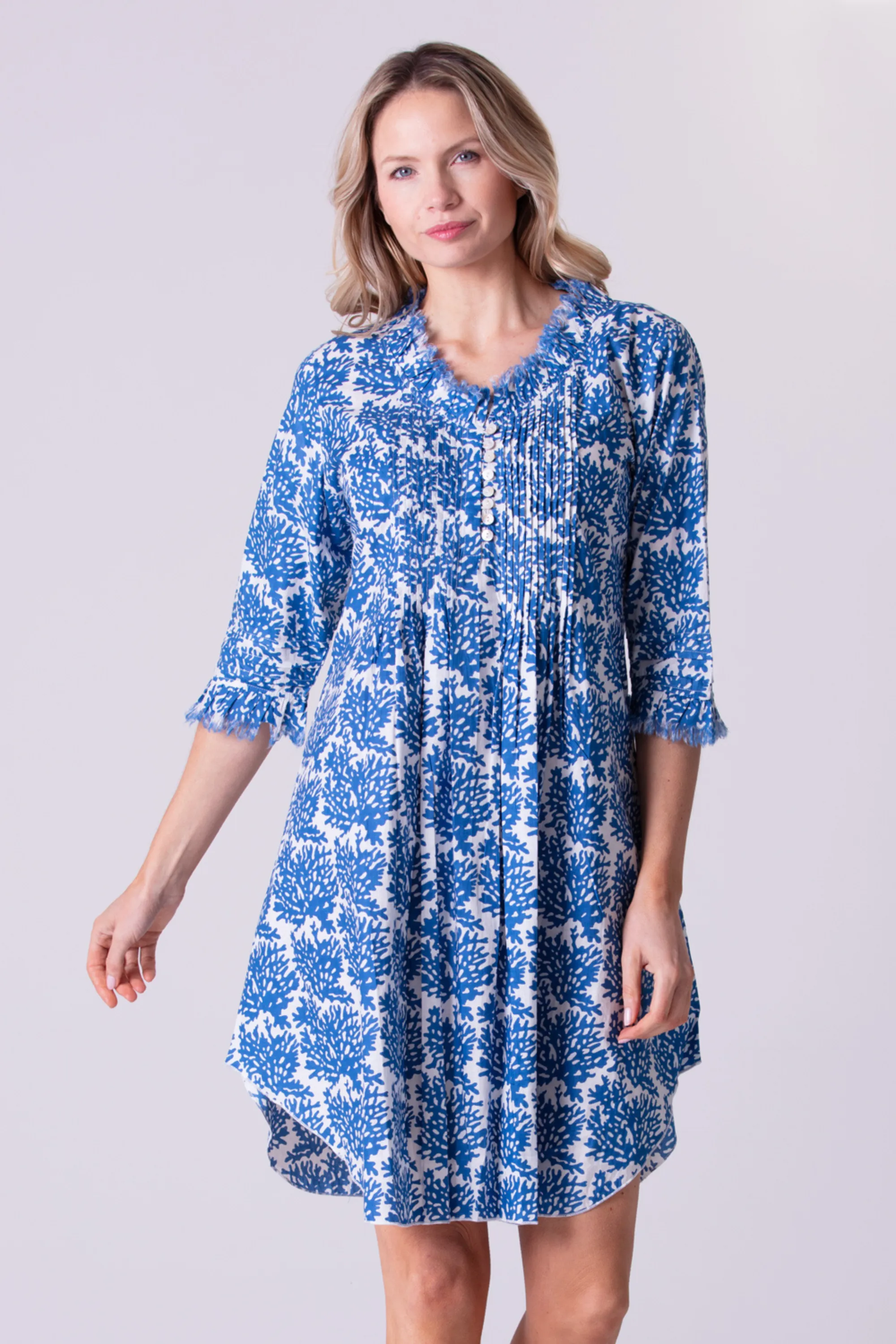 Annabel Cotton Tunic in White with Blue Reef