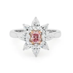 Argyle Pink & 8 Pear Cut White Diamond Ring