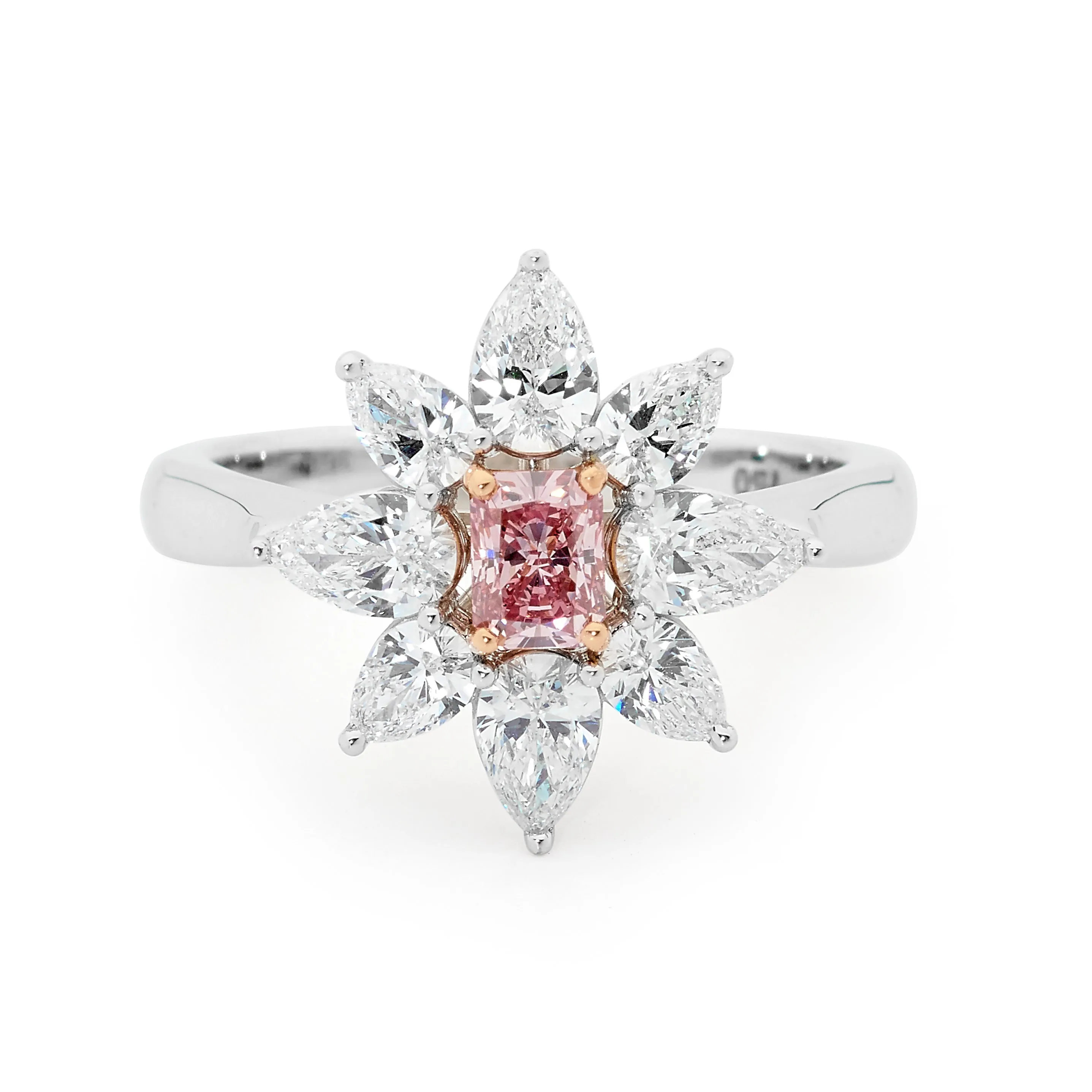 Argyle Pink & 8 Pear Cut White Diamond Ring