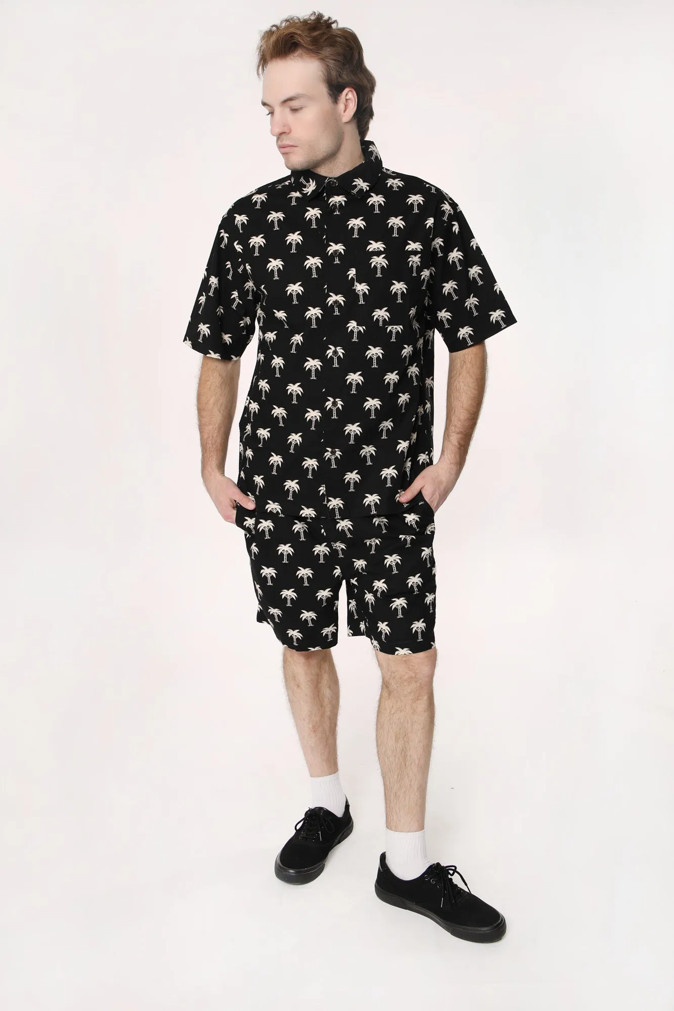 Arsenic Mens Skull Palm Poplin Jogger Shorts