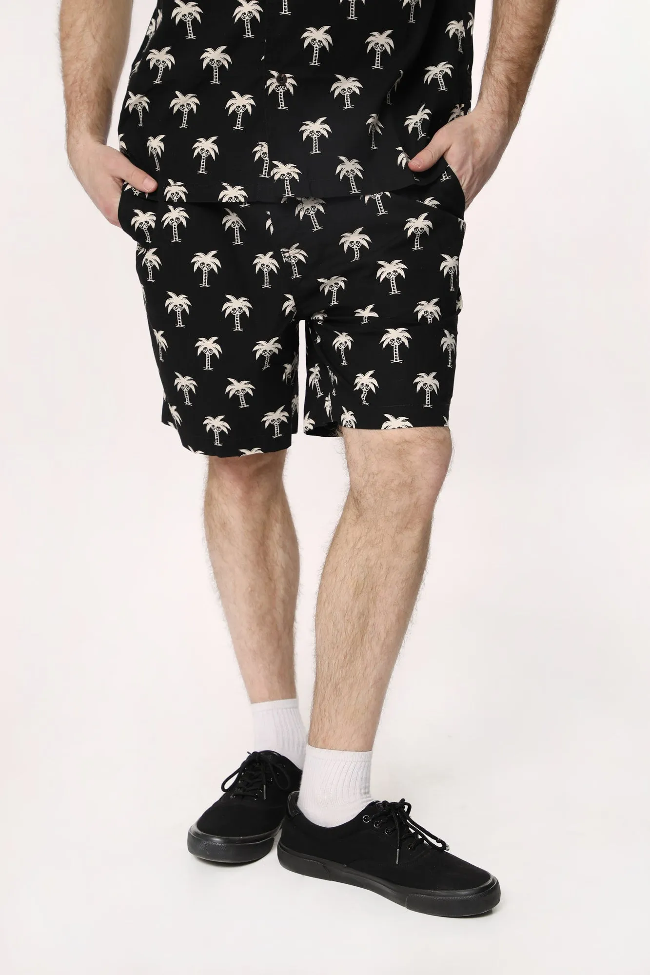 Arsenic Mens Skull Palm Poplin Jogger Shorts