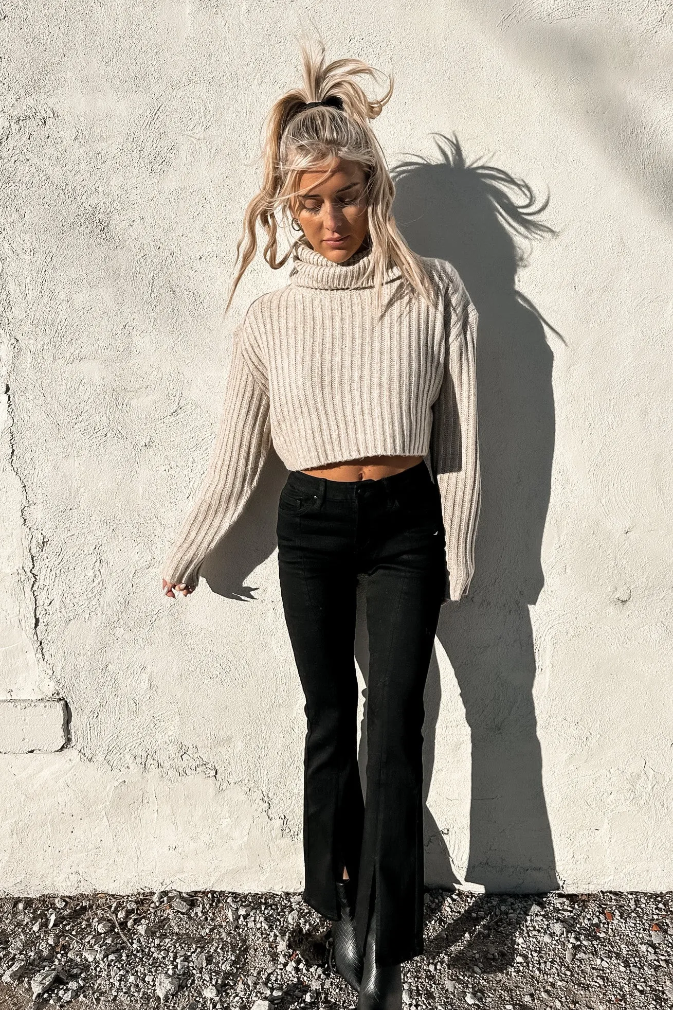 Aurora Crop Turtleneck Sweater Flax- FINAL SALE