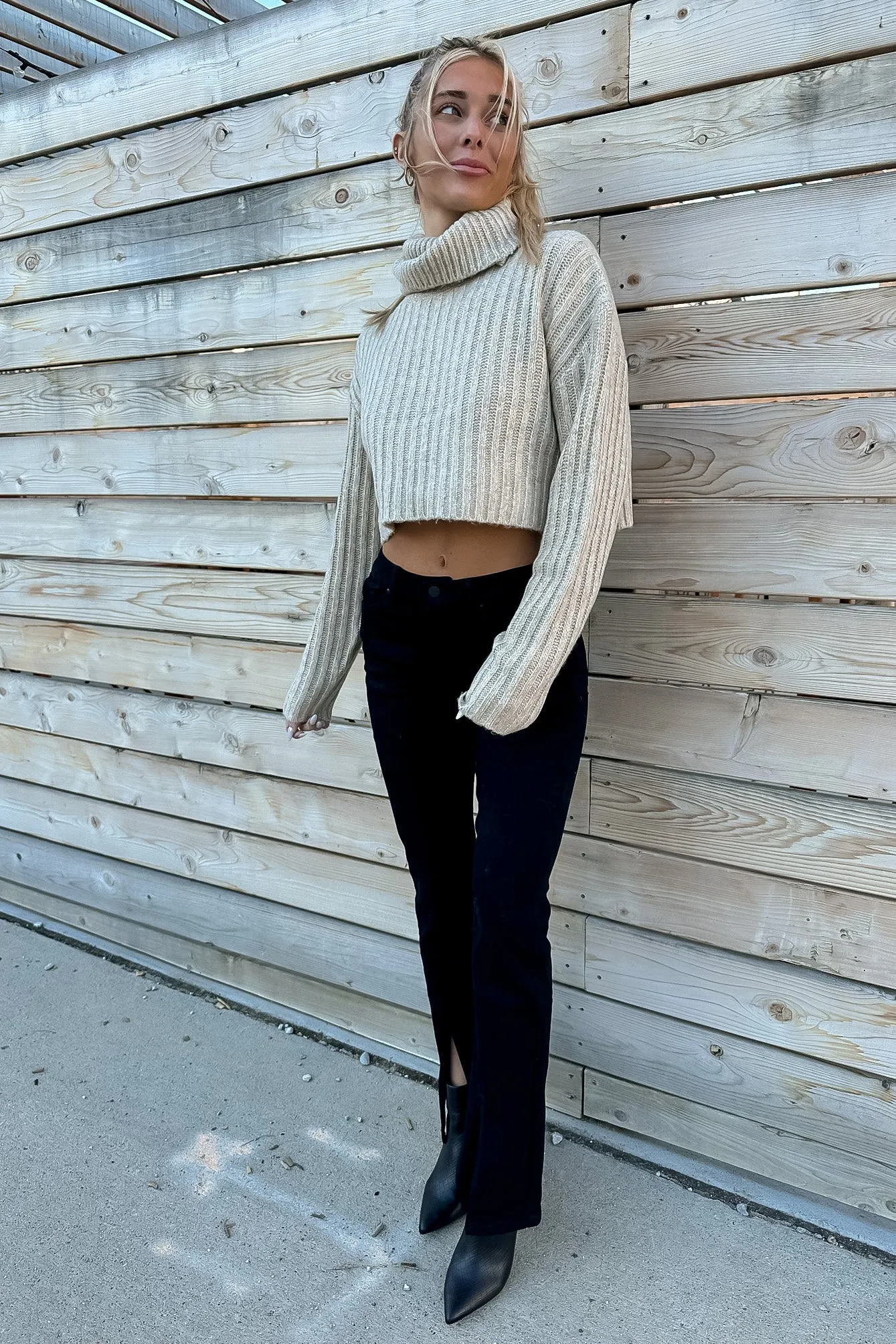 Aurora Crop Turtleneck Sweater Flax- FINAL SALE