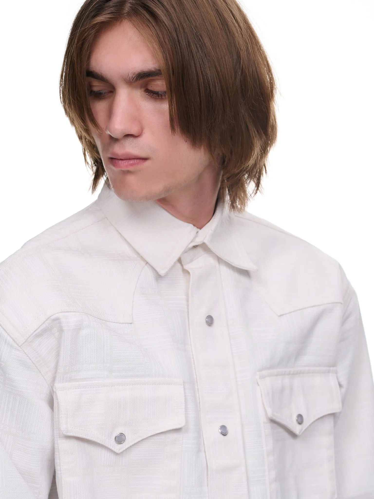 Barcode Monogram Denim Shirt (VL14SH550W-WHITE)