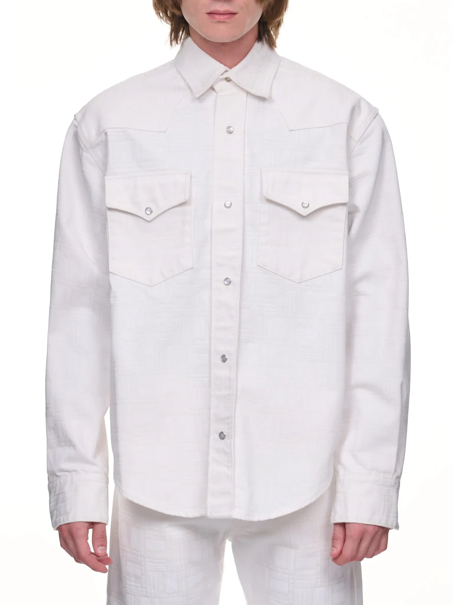 Barcode Monogram Denim Shirt (VL14SH550W-WHITE)