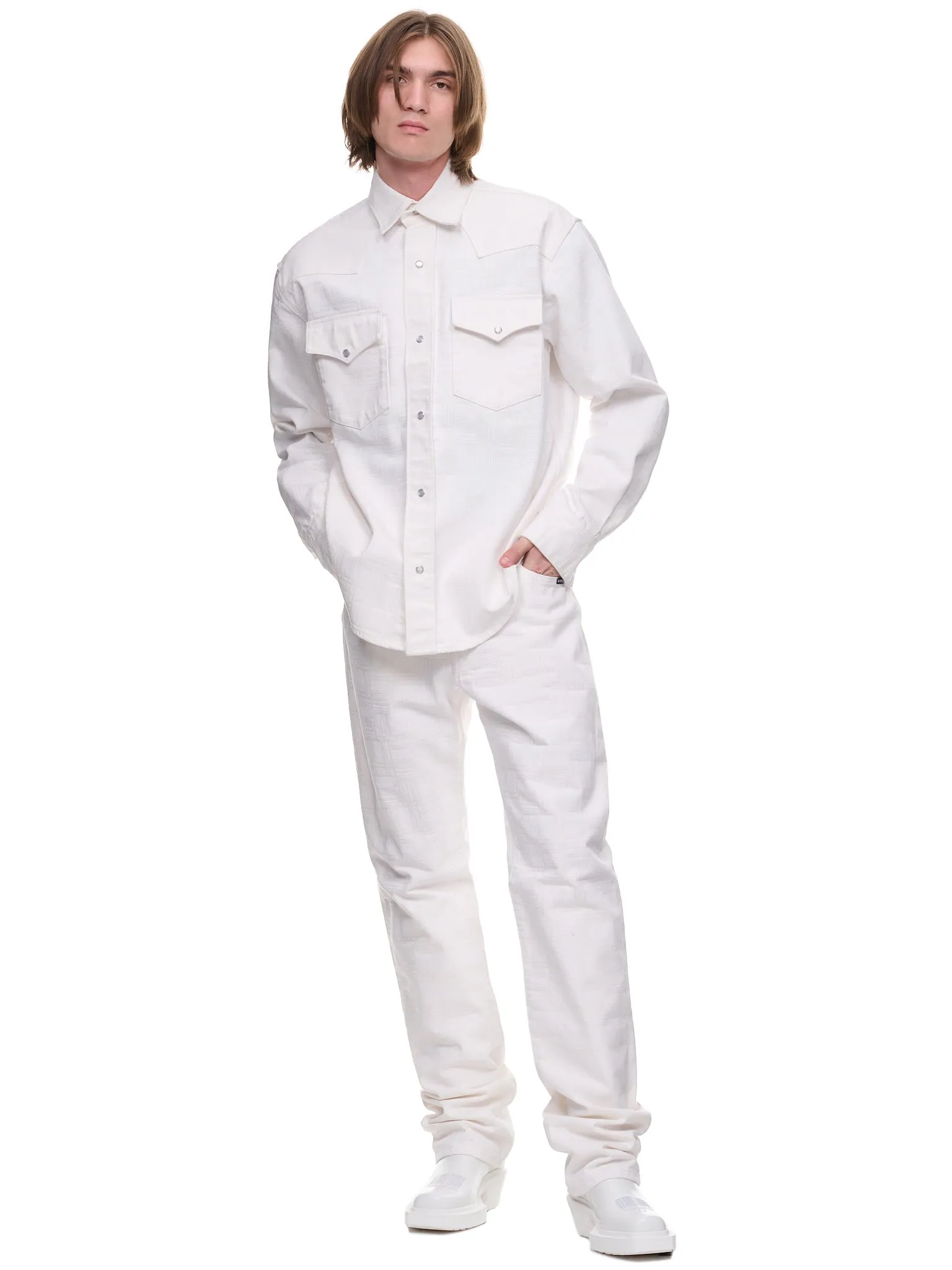 Barcode Monogram Denim Shirt (VL14SH550W-WHITE)