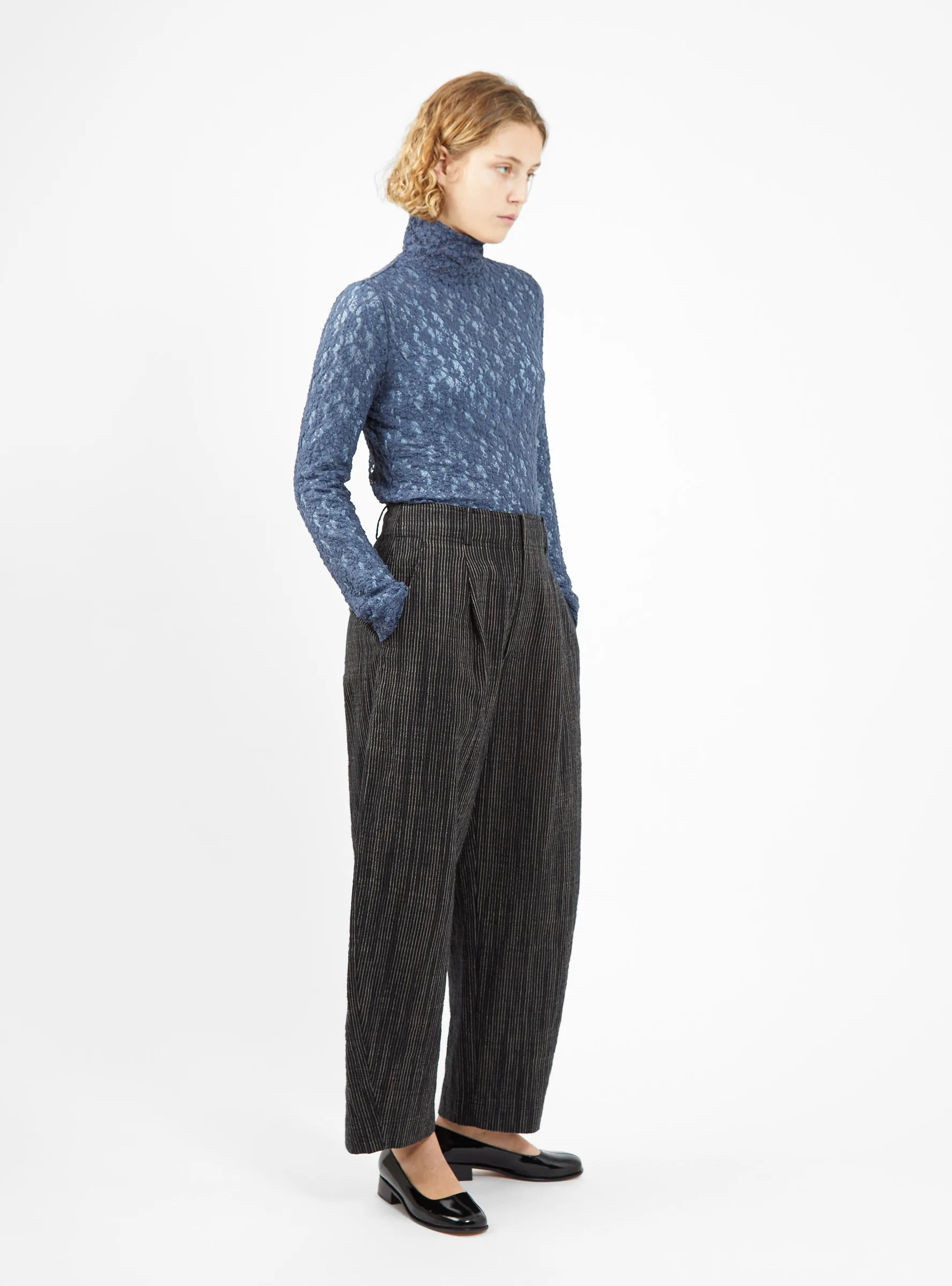 Bari Crop Trousers Midnight Blue Pin Stripe