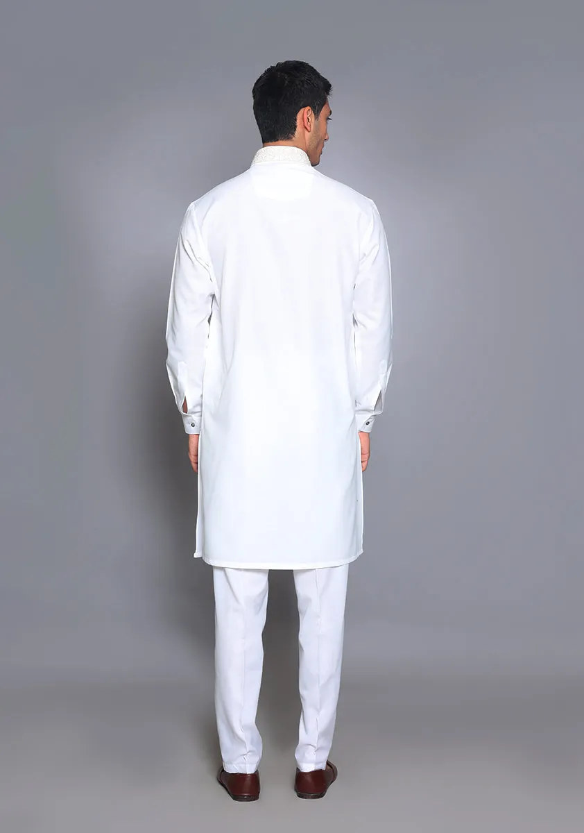 Basic Cotton Silk Cloud Dancer Slim Fit Embroidered Suit