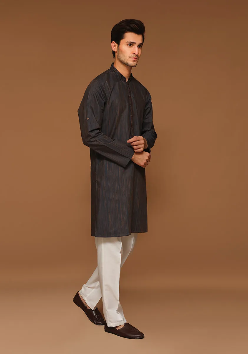 Basic Poly Viscose Orion Blue Slim Fit Kurta