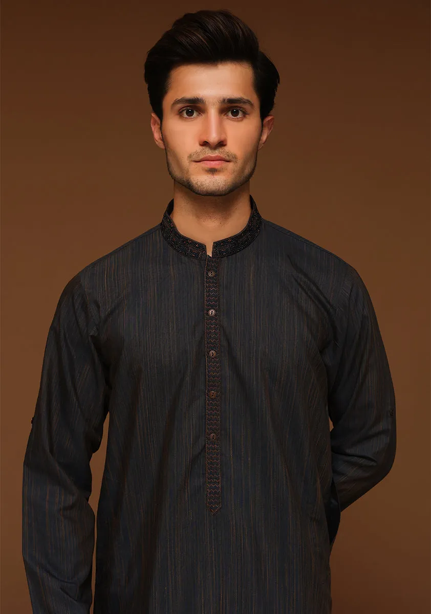 Basic Poly Viscose Orion Blue Slim Fit Kurta