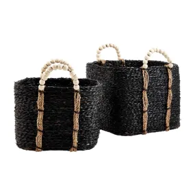 BEAD HANDLE BLACK BASKET SET