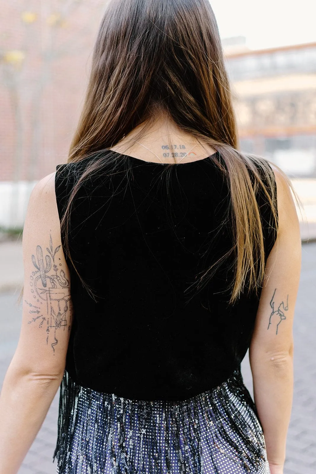 Black Sequin Detail Fringe Top