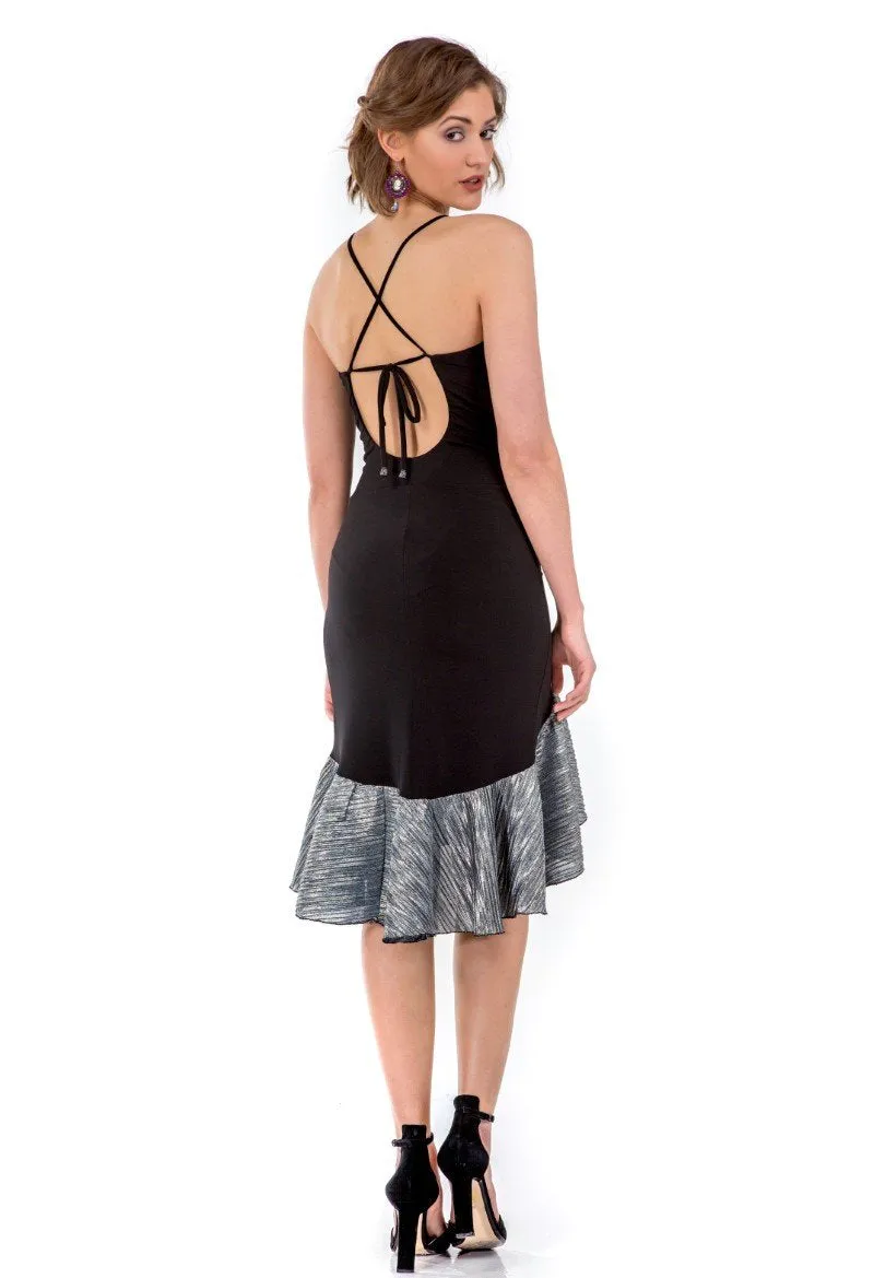 Black Tango Dress with Rich Lamé Ruffles